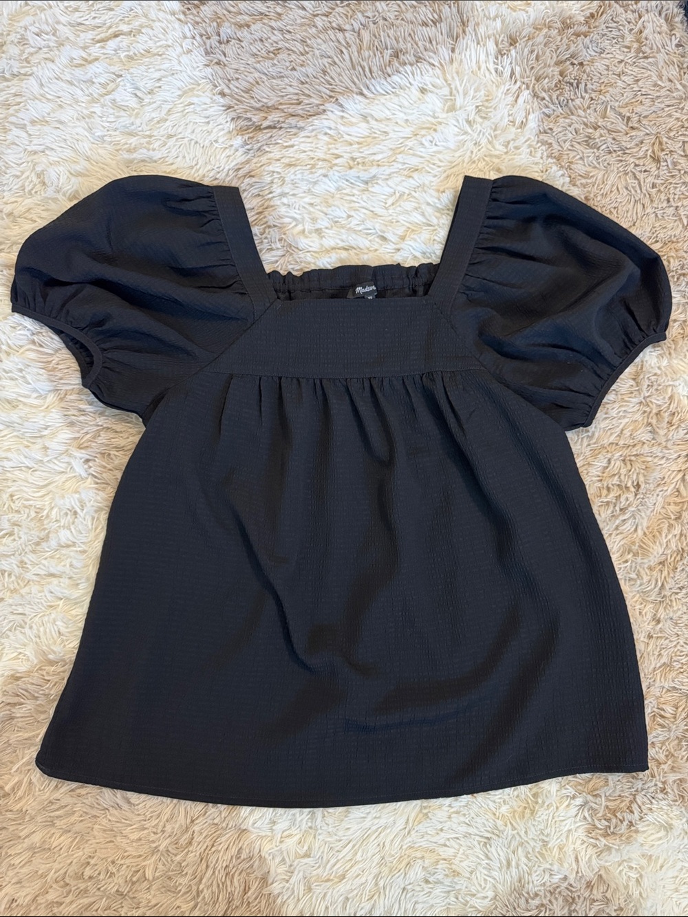 Madewell Black Square Neck Puff Sleeve Blouse